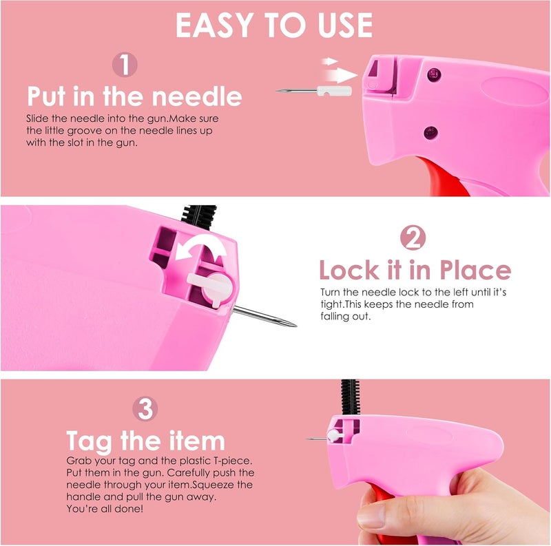 Scopck Stitch Gun for Clothes - Handheld Stitch Tag Gun Quick Clothing Fixer - Mini Sewing Kit Micro Tagging Gun - Includes 6 Needle, 1000 Black Fasteners & 1000 White Fasteners (Pink-Red) - Image 4